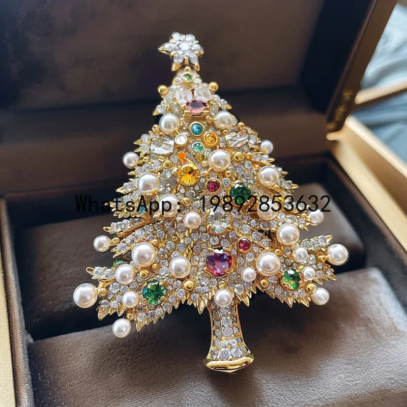 XZ original design colored zircon pearl Christmas tree corsage, high-end temperament women's brooch