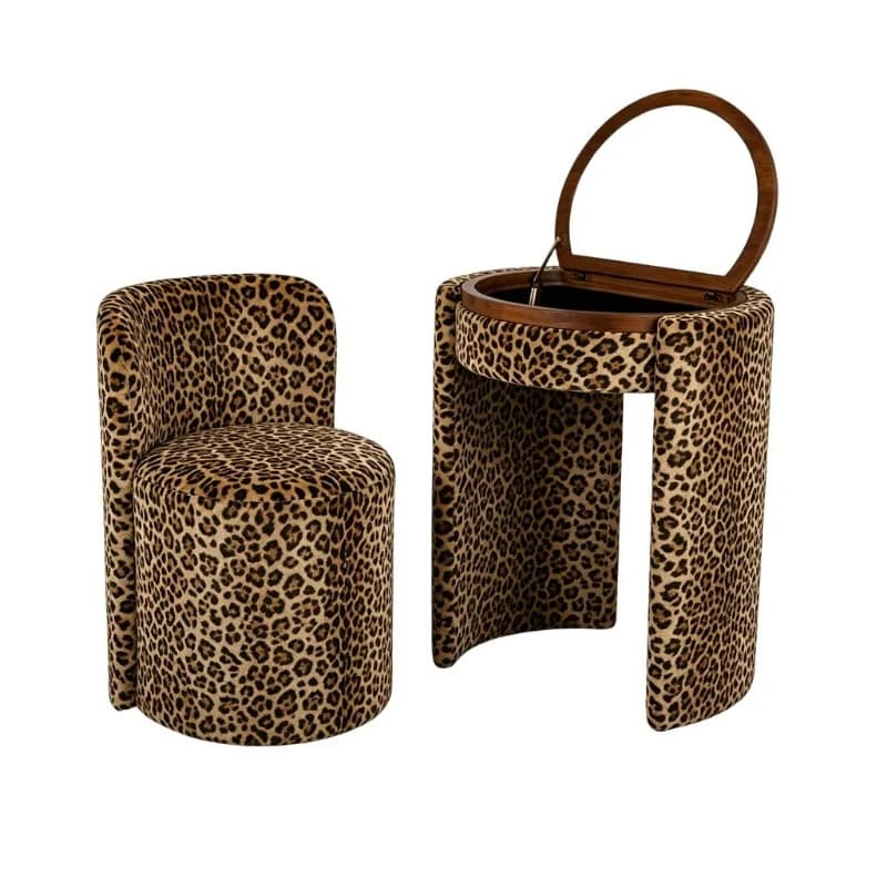 Luxury retro leopard print dresser set zebra print dresser chair flip type round mirror locker tiger print fabric bedroom