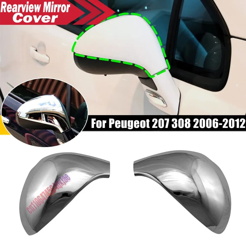 For Peugeot 207 2006-2014 308 2006-2013 ABS Car Rearview Side Mirror Cover Wing Cap Exterior Door Housing Trim Adhesive Sticker