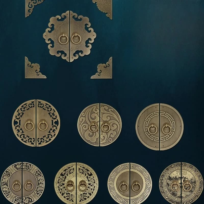 Chinese cabinet door copper handle door accessories handle Daquan pull ring old-fashioned  brass door