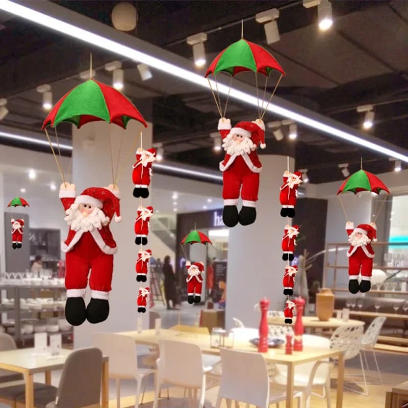 Christmas decorations parachute climbing rope old man hanging ceiling decoration storefront shopping mall hotel window scene