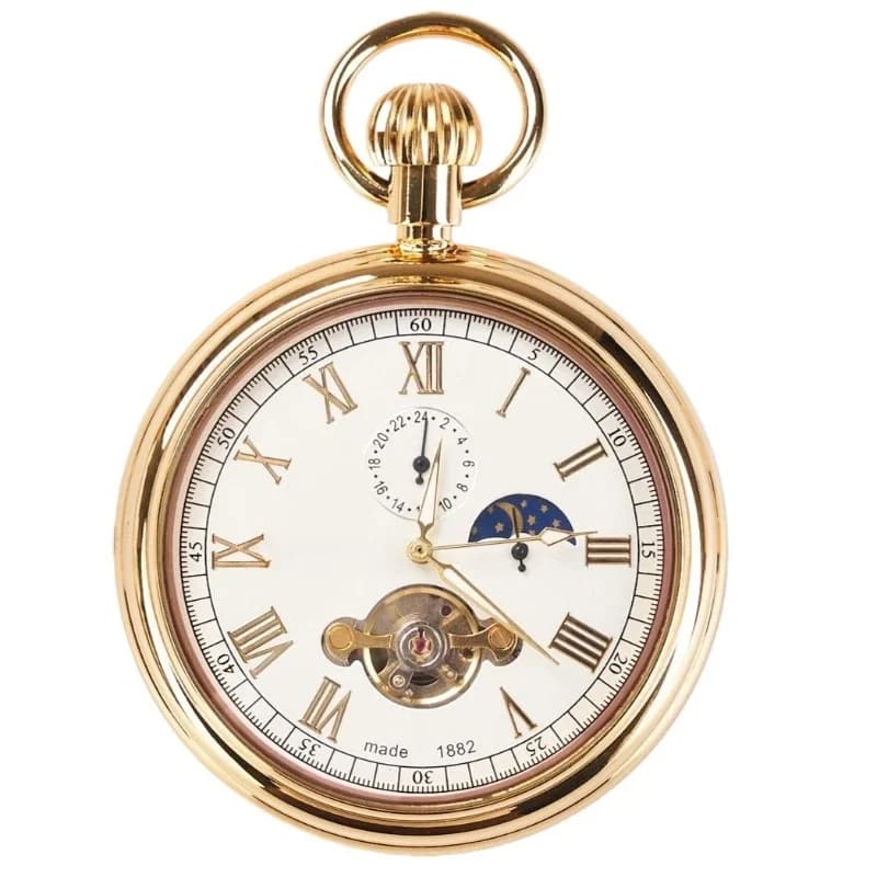 Copper shell glass surface without cover Sun, moon and stars Mechanical pocket watch Copper watch College student classic Old