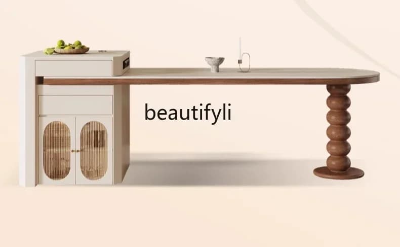 cc182R French antique island dining table integrated household small apartment retractable arc travertine rock slab R