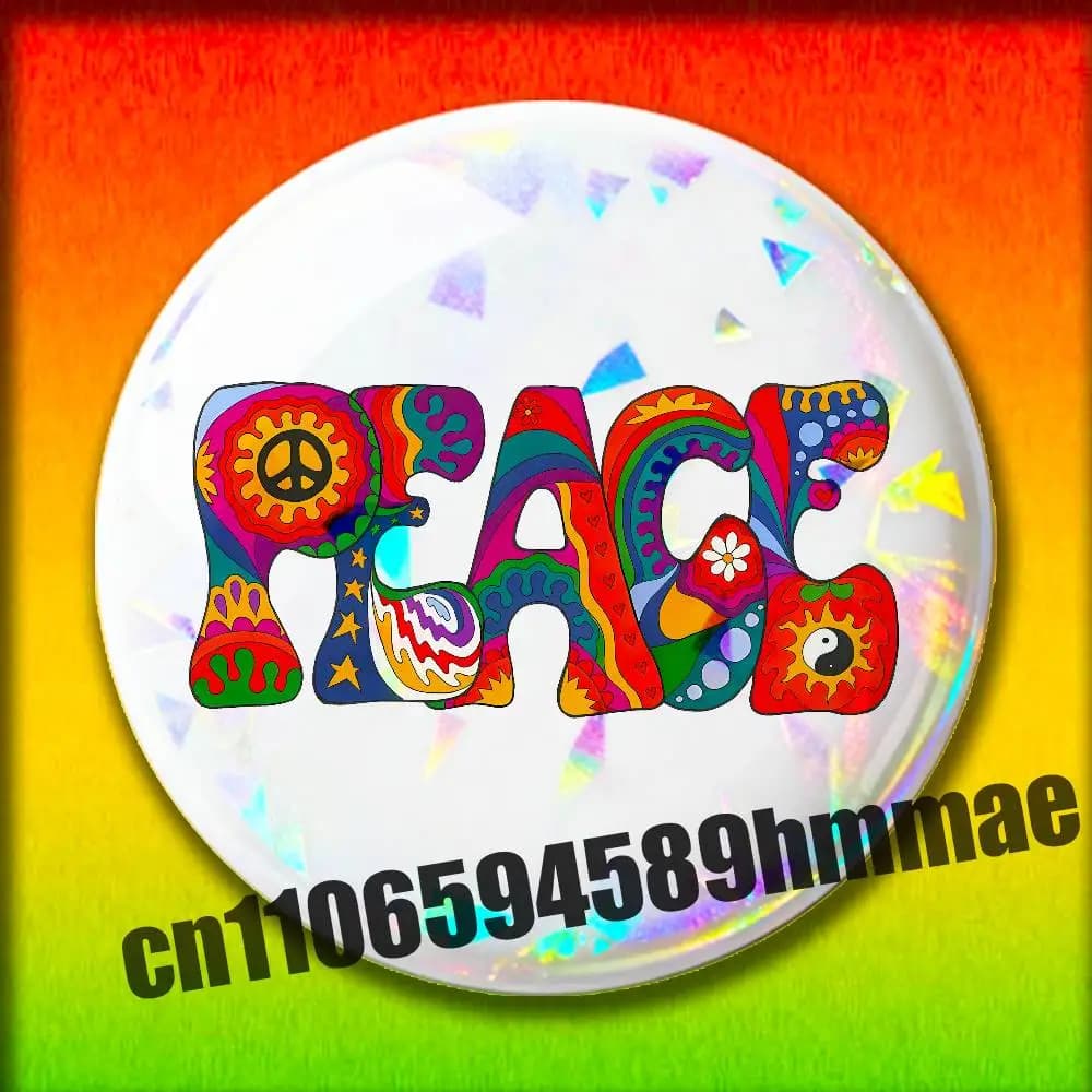 For Psychedelic Flaming Peace Emblem Round Pins Insignia Badge Cover Ornament 75mm Cosplay Brooch Button