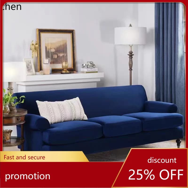 HXL Fabric Sofa High Back Three-Seater Royal Blue Velvet Living Room Sofa Chair