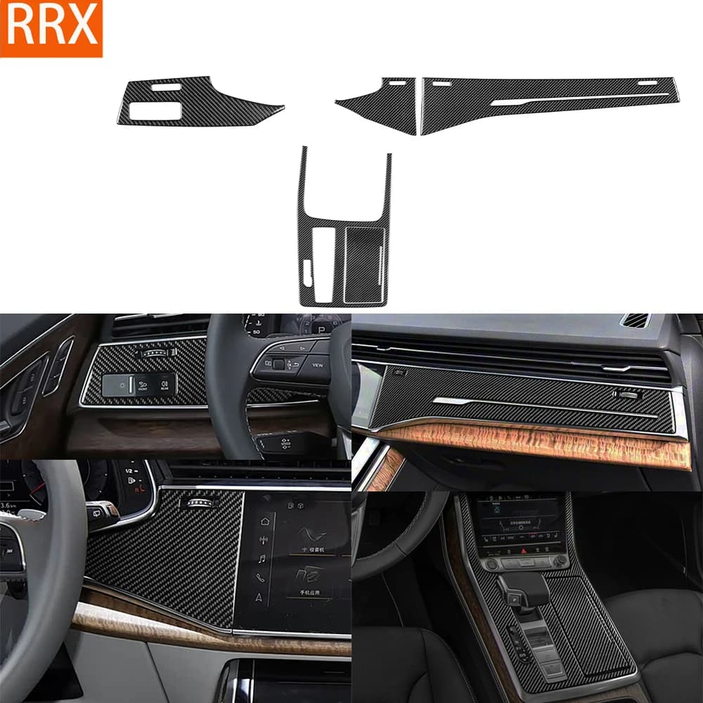 For Audi Q7 SQ7 Q8 SQ8 4M 2020-2025 Real Carbon Fiber Stickers Headlight Gearshift Storage Control Panel Car Trim Accessories