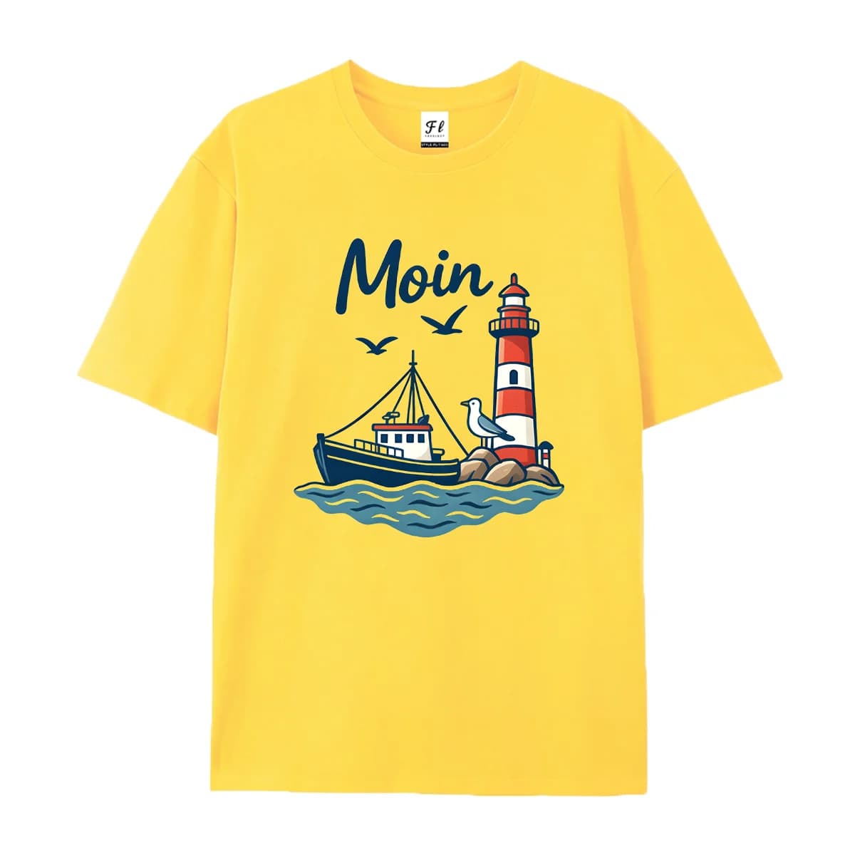 Unisex Crew Neck T Shirt Nautical Lighthouse Fishing Boat Print Short Sleeve Tees Soft Cotton Tops For Ocean Daily Holiday Wear