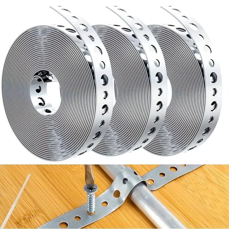 1 Roll of Galvanized Steel Tape, Pre-Punched Multi-Slot Metal Tape for Pipe Support and Sheet Metal Work