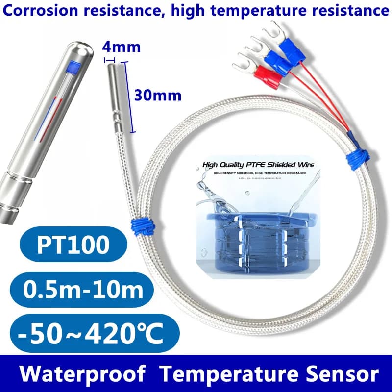 Stainless Steel PT100 Temperature Sensor Thermocouple with 0.5/1/2/3/4~10M Cable Temperature Sensing High Temperature Waterproof