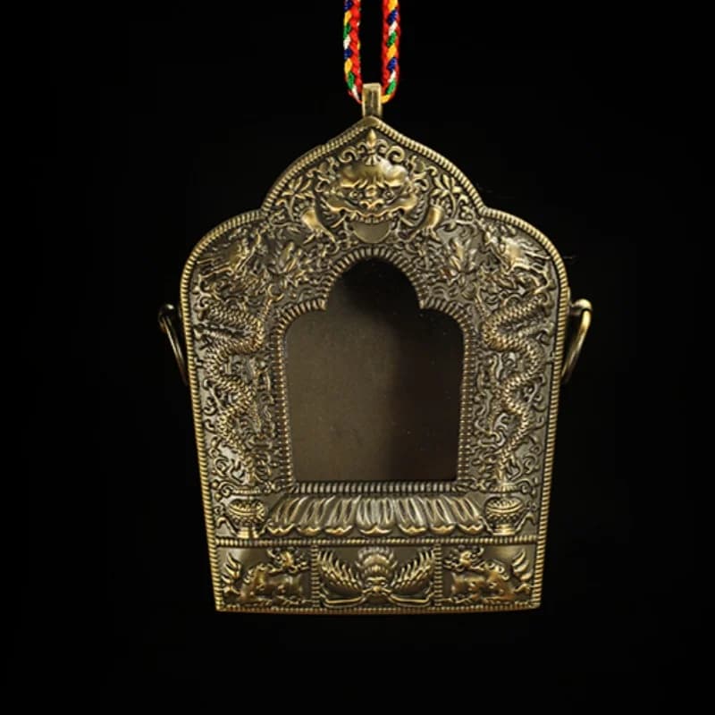 Nepal Craft Copper Alloy Double Dragon Eight Auspicious Gawu Box Buddhist Supplies