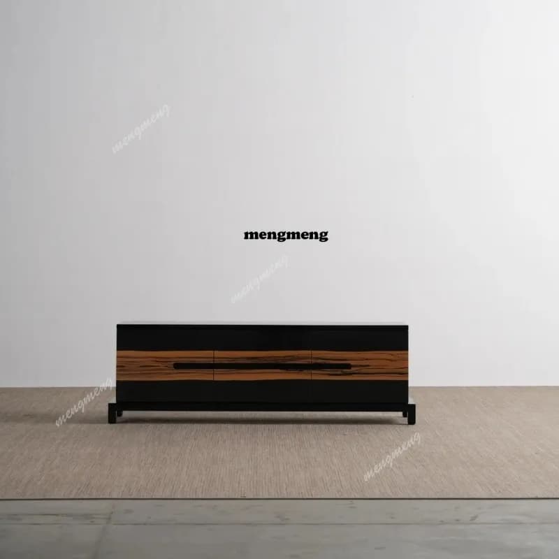 Black and white sandalwood leather dining side cabinet wooden locker living room furniture black storage cabinet custom