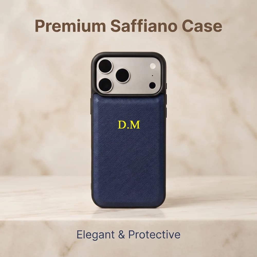 Multi Color Option Saffiano Leather Case Custom Gold Monogram Hot Foil Engraved Protective Cover For iPhone 15 16 17 18 Pro Max