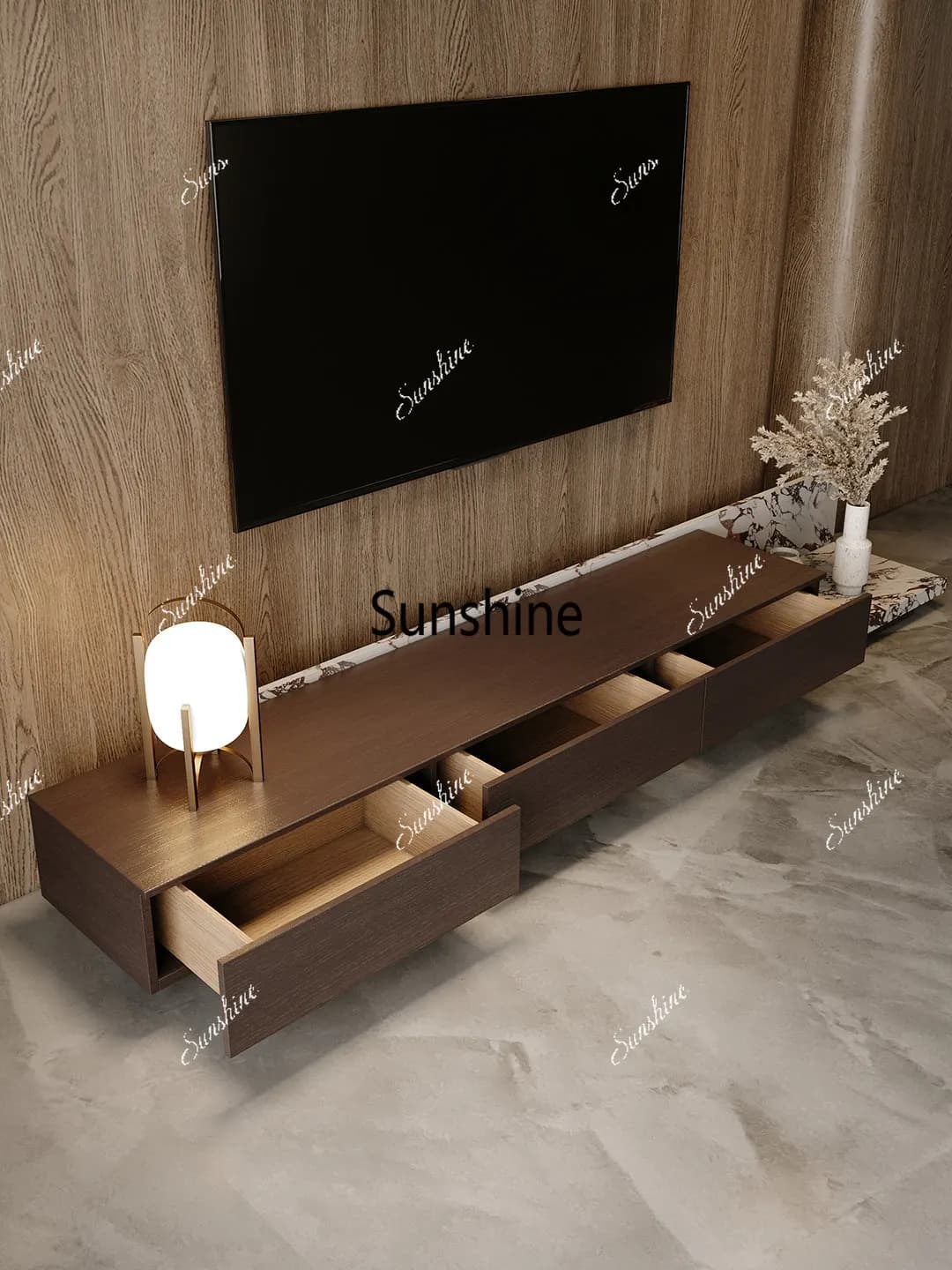 Modern simple wabi-sandy wind living room floor-to-ceiling TV cabinet