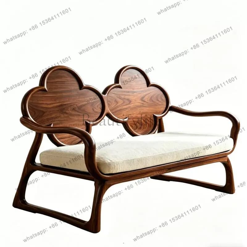 YJ new Chinese-style North American black walnut chaise longue modern simple solid wood multi-person sofa chair