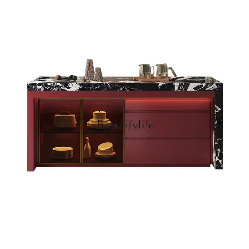 D38Flush type, lifting middle island table, integrated household retractable rock slab microwave oven type  island platform
