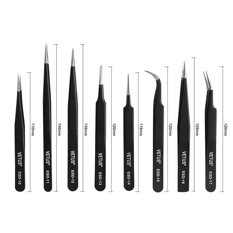Vetus  ESD-10 11 12 13 14 15 16  17 Precision ESD Tools Set Anti-magnetic Acid-resistant Antistatic Vetus ESD Tweezers