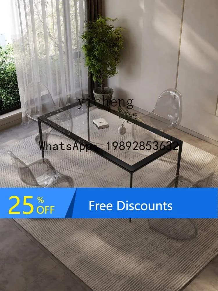 AA  minimalist dining table rock slab rectangular household  small apartment tempered glass dining table
