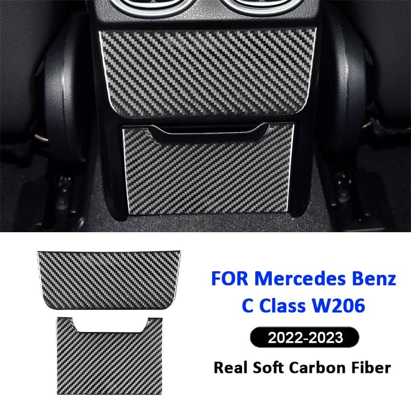 For Mercedes Benz C Class W206 2022-2023 Carbon Fiber Car Rear Storage Box Panel Cover Decoration Sticker Interior Accessories