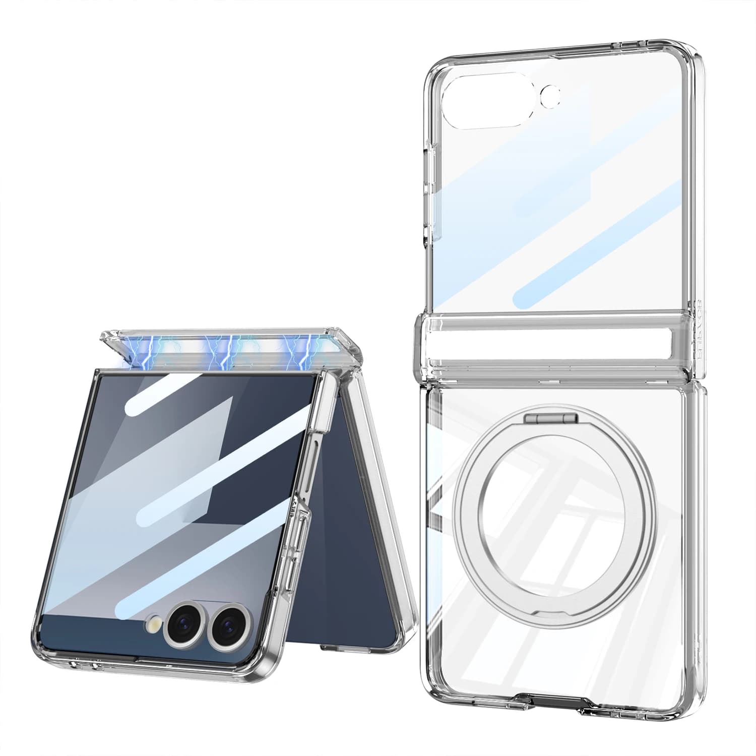 For Samsung Galaxy Z Flip 7 5G Case Four Corner Airbag Anti-drop Hinged Metal Magnetic Ring Holde Shockproof Protection Cover
