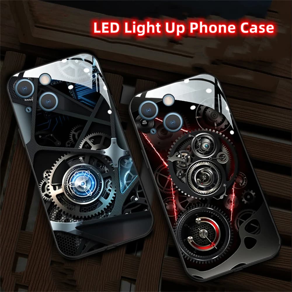 Cool Construction Machinery LED Colorful Light Up Phone Case For iPhone Air 18 17 16 E 15 14 13 12 11 Pro Max Plus