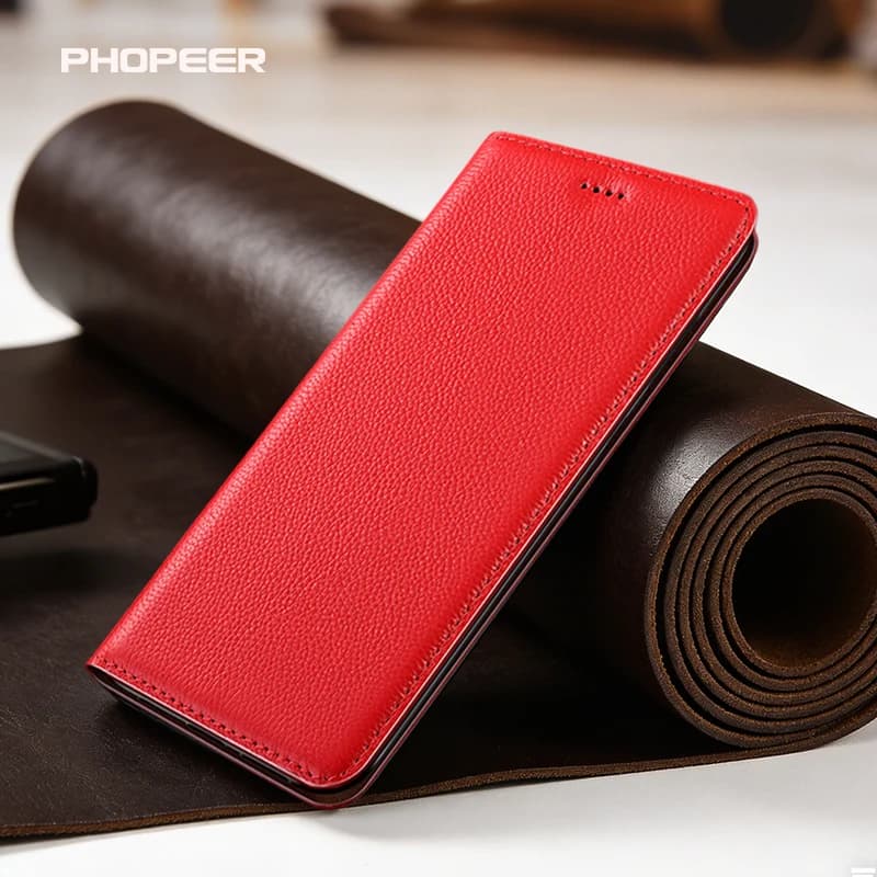 Luxury Genuine Leather Case for Tecno Camon 40 30 20 19 18 17 S P T i Premier Pro 4G 5G Little Litchi Texture flip Phone Case