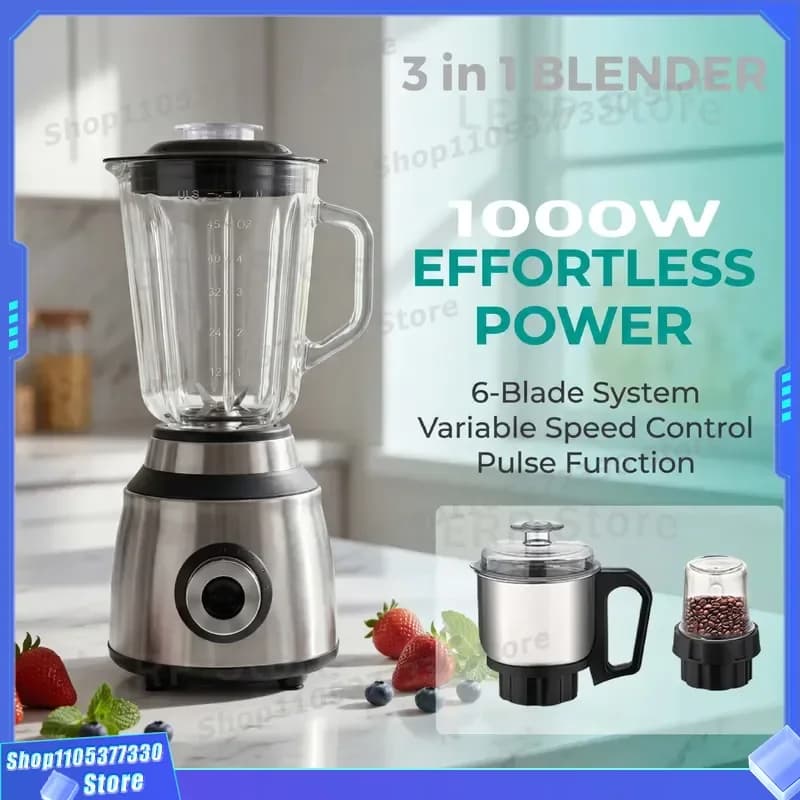 High Speed Wall Breaker 3 in 1 Household Blender 1.5L Stainless Steel Glass Jar 4 Speed Adjustable Kitchen Appliance for