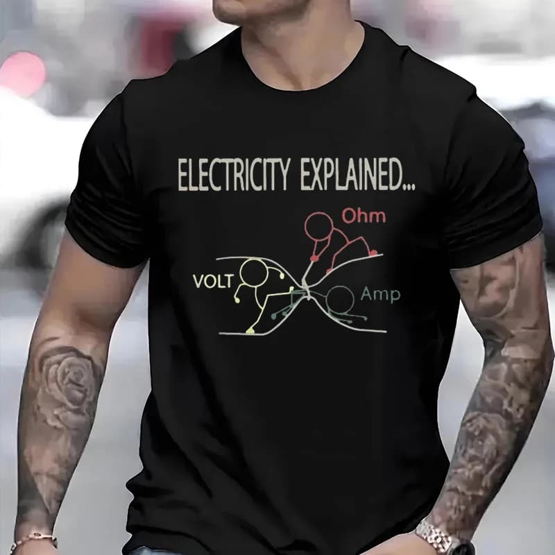 Electrician Ohm Amp Volt Printed Men Woman T-shirt Humorous Electricity Explained Couple's Top Summer Casual Breathable T-shirt