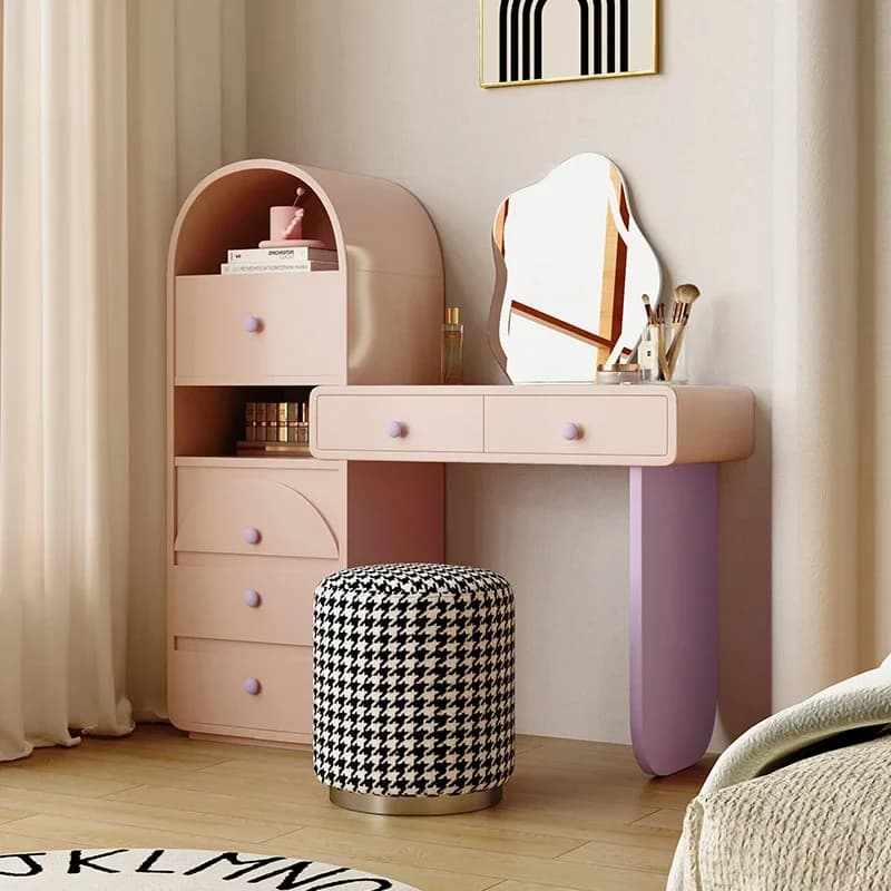 Wooden Modern Vanity Table Dest Purple Luxury Space Saving Makeup Vanity Desk Mirror Drawer Penteadeira Feminina Home Furniture