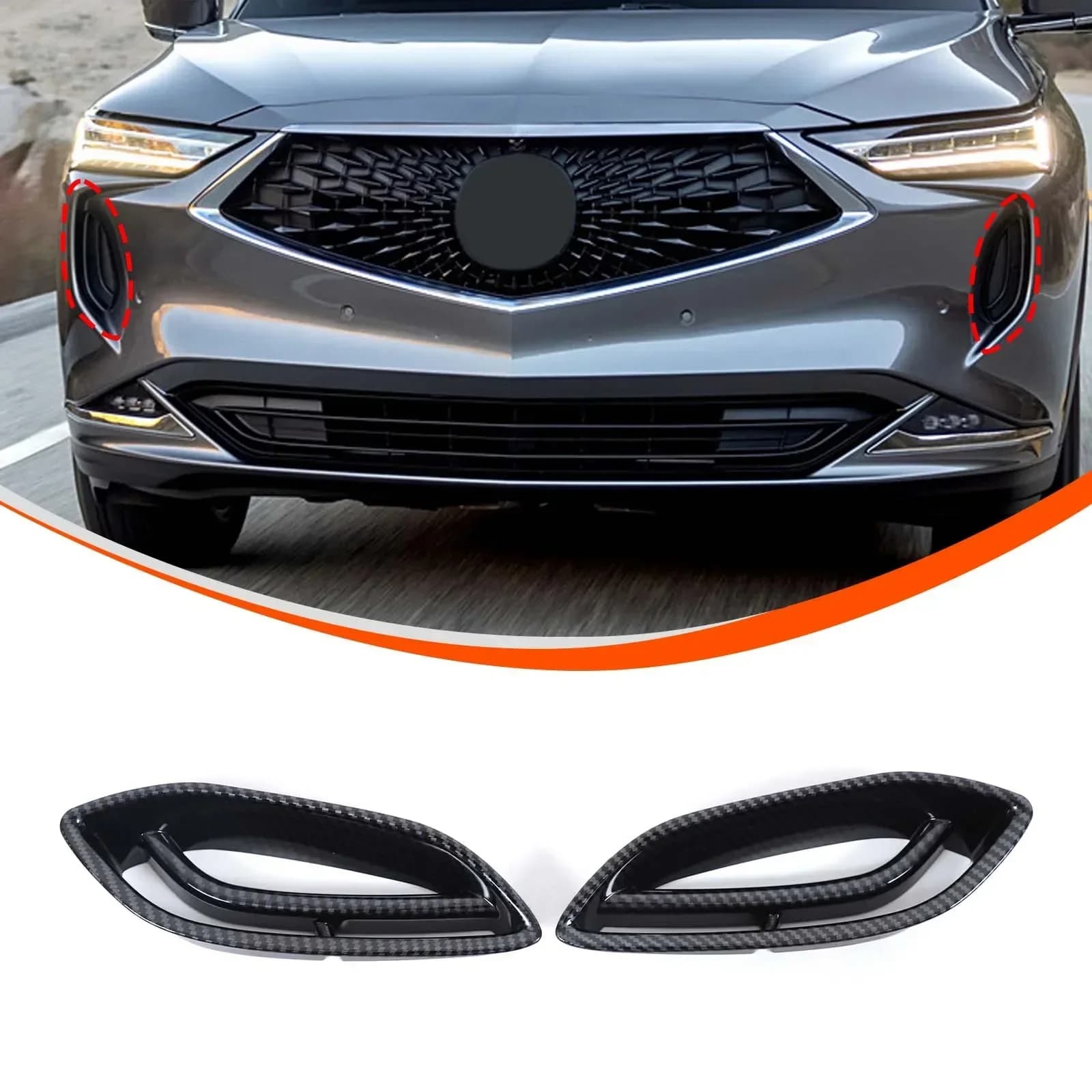 For Acura MDX 2022-2024 ABS Carbon Fiber Style Grille Decorative Frames on Both Sides of The Front Bumper Exterior Accessories