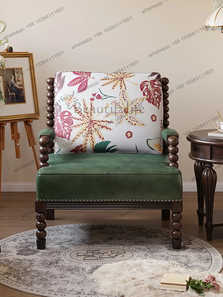 American retro solid wood pearl chair single sofa French tiger chair ancient style
