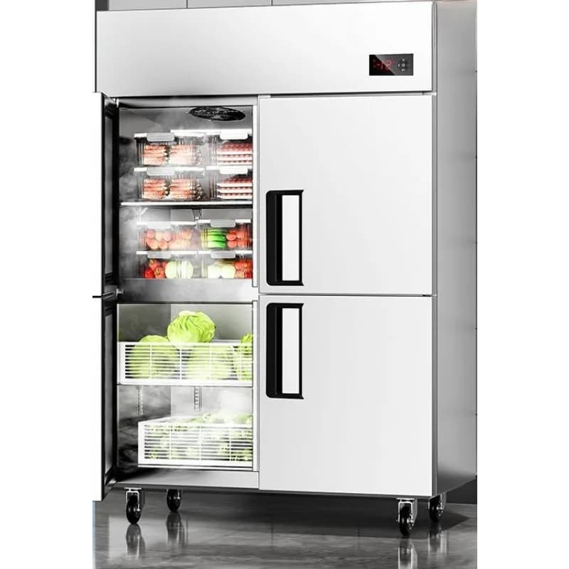 Four-door refrigerator for commercial use, four-door refrigerated freezer cabinet, kitchen upright four-door freezer
