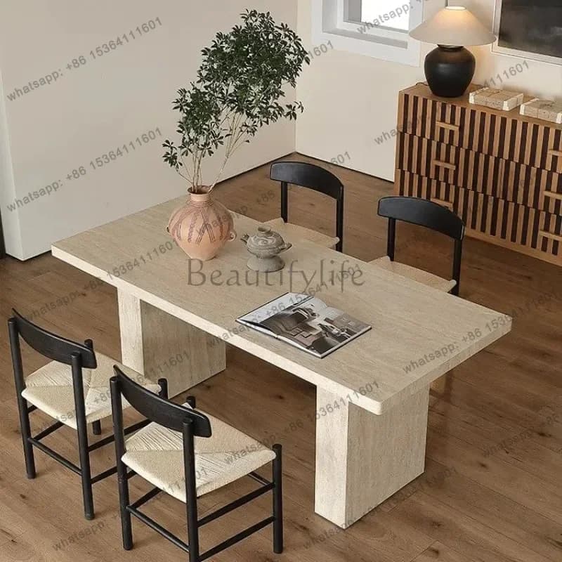 LSUnique Beige Dining Table Minimalist Restaurant Nordic Modern Dining Table Wood Conference Mesa Comedor Furniture For Home