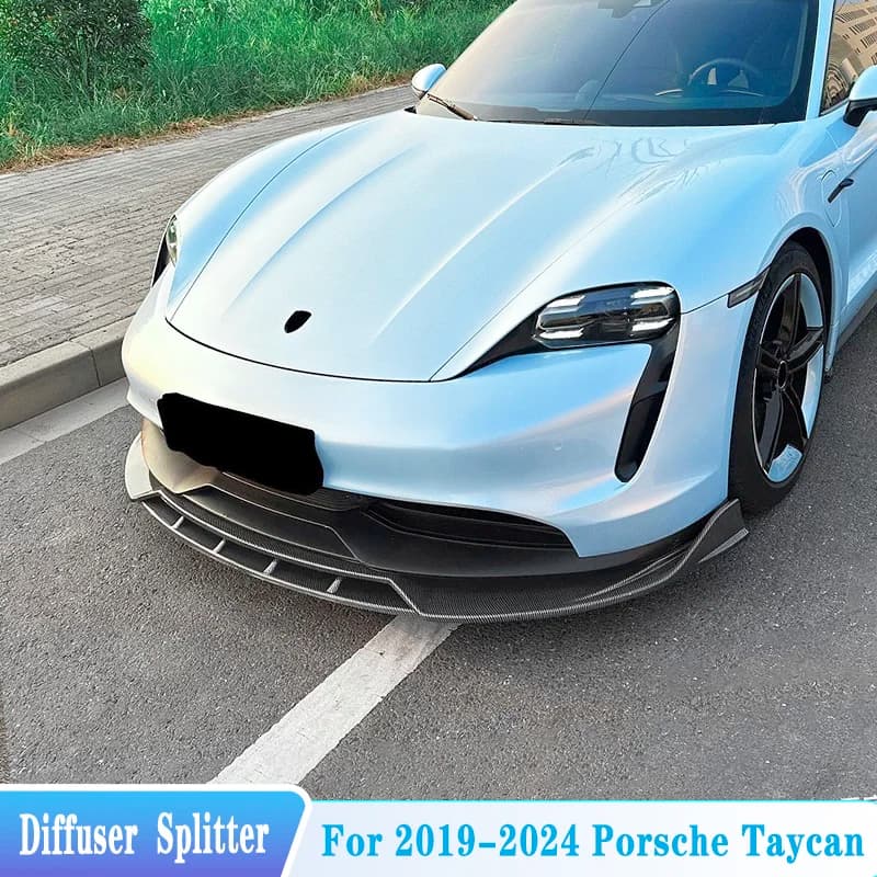 For 2019-2024 Porsche Taycan Car Front Bumper Splitter Diffuser Corner Protector Spoiler ABS Plastic Car Exterior Retrofit Kit