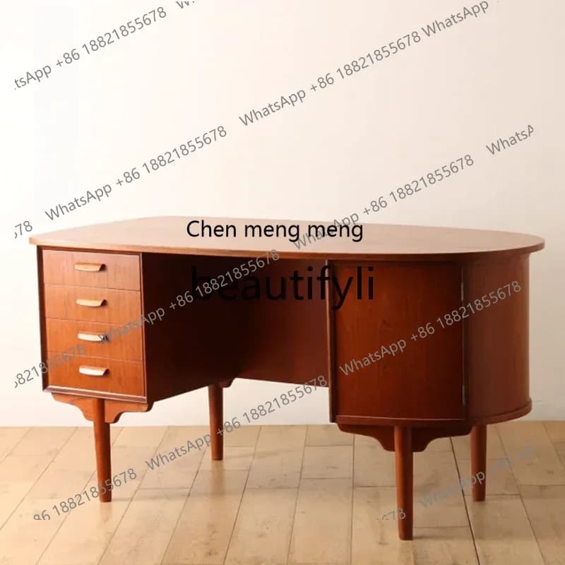 zq1Medieval solid wood desk retro style writing desk Nordic retro arc simple desk
