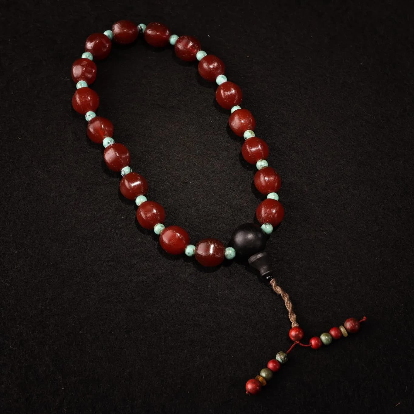 7"Tibetan Temple Collection Old Natural Red Agate 18 capsules Buddha Beads Hand held Rosary Amulet Dharma Town house Exorcism