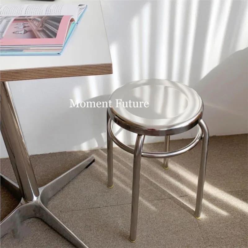 MOMO Single Leisure Chair Round Stool Silver Stainless Steel Modern Minimalist Designer Chair Living Room Stool For Home Use