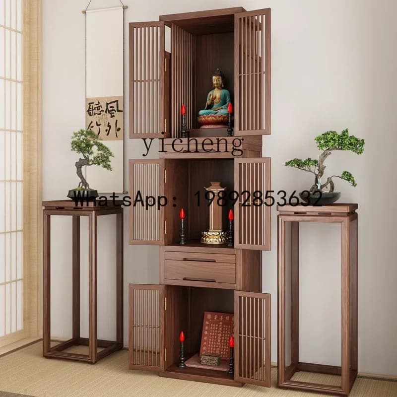 A1 Buddhist platform household solid wood three-layer shrine cabinet with door, black walnut Buddhist niche, ancestral