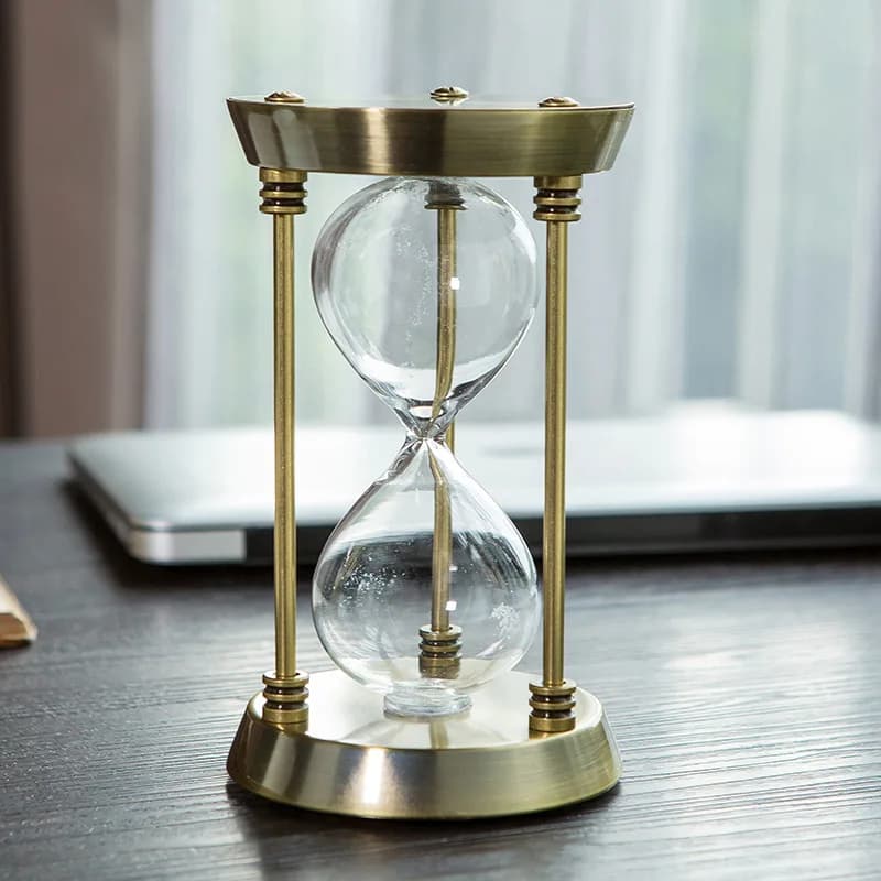 WW metal self-loading sand hourglass, home decoration glass ornament hourglass timer commemorative handicraft gift