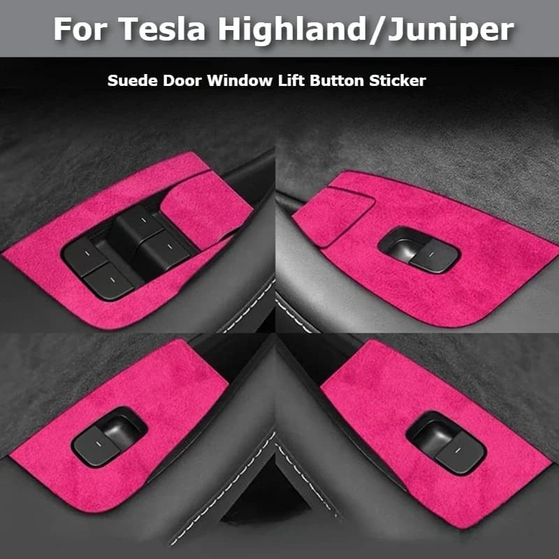 For Tesla Model 3 Highland Model Y Juniper Suede Door Window Lift Button Stickers Door Handle Button Sticker Interior Accessorie