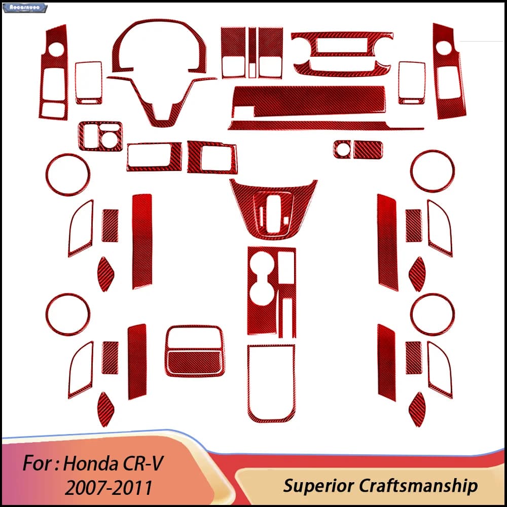 For Honda CR-V 2007-2011 Red Carbon Fiber Car Stickers Car Interior Decorative Accessories
