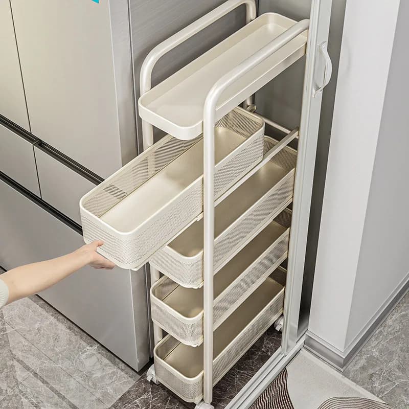 Kitchen crevice rack floor-to-ceiling multi-layer refrigerator side pull-out cabinet very narrow gap storage cabinet trolley