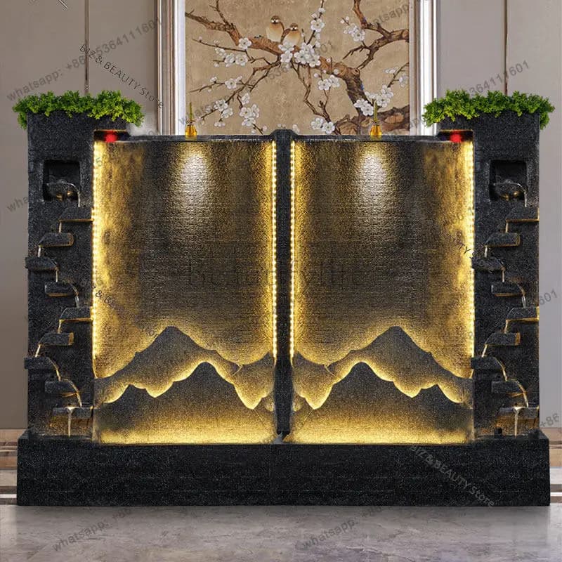 FG Large Commercial Water Feature Glass Water Wall Rockery Fountain Room Divider Office Lobby Corporate Atrium Reception Area JT