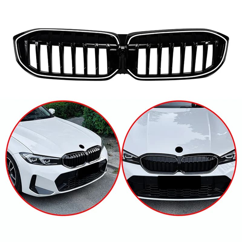 For BMW 3 Series G20 G21 G28 LCI 2023 UP High Quality ABS Single Line LED Kidney Grille Car Front Bumper Grill Glossy Black