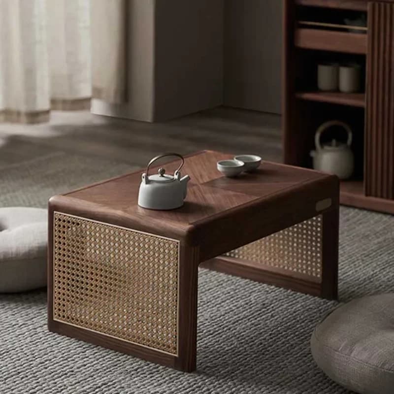 Retro Chinese Solid Wood Bay Window Table Japanese Style Tatami Bed & Computer Table Black Walnut Coffee Table