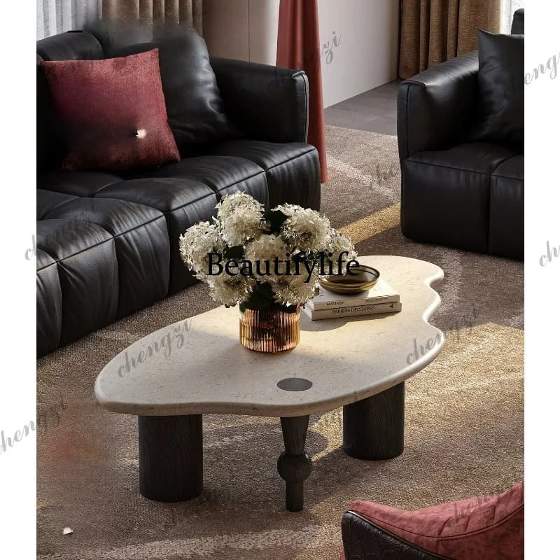 Natural luxury stone coffee table living room special-shaped jade rabbit cave stone high-end coffee table