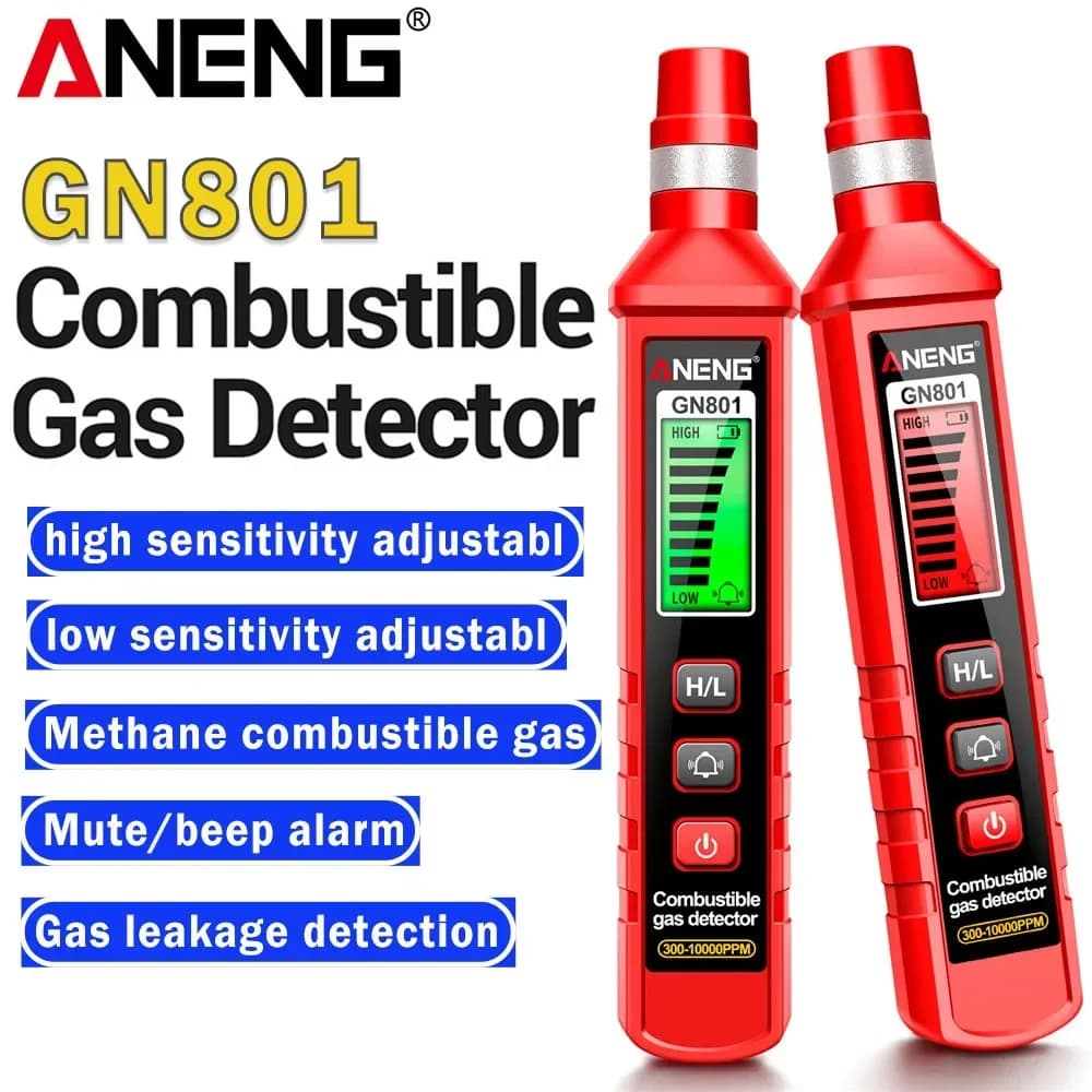 ANENG GN801 Combustible Gas Detector Sound Alarm Gas Analyzer Gas Leakage Meter 300~10000PPM LCD Environmental Tester Tools