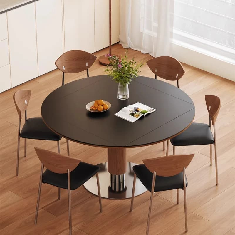 LTT French square rock slab dining table in the ancient style solid wood small apartment round folding dining table