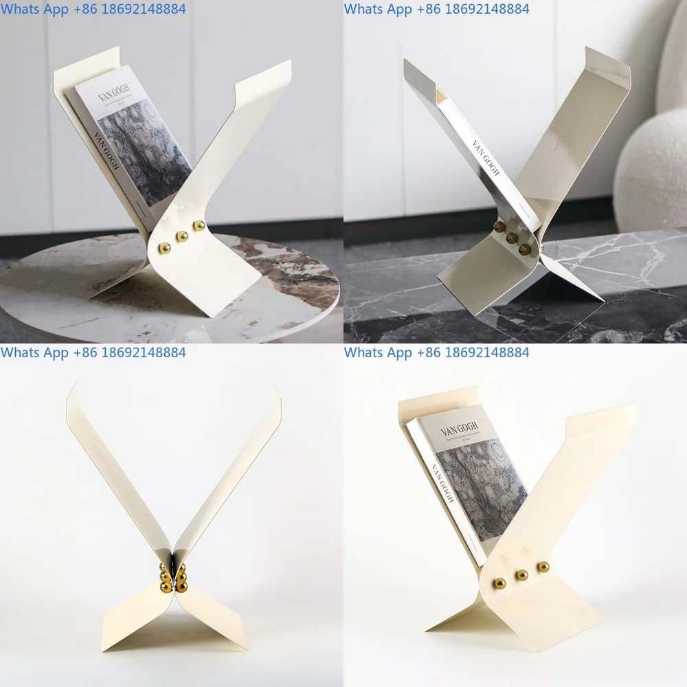 X Shape Metal Bookshelf Decorative Display Stand for Office Study Room Desktop Magazine Storage