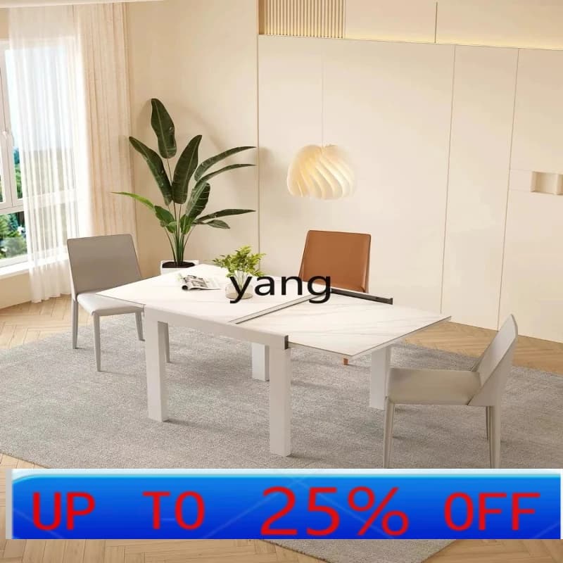 LH  minimalist rock slab square retractable folding household white cream style simple dining table