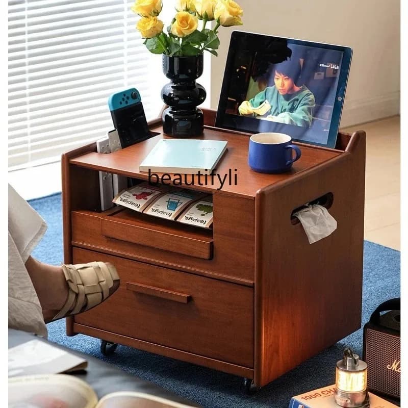 Solid Wood Bedside Table Modern Chinese Retro Simple Bedroom Storage Cabinet Storage Bedside Cabinet